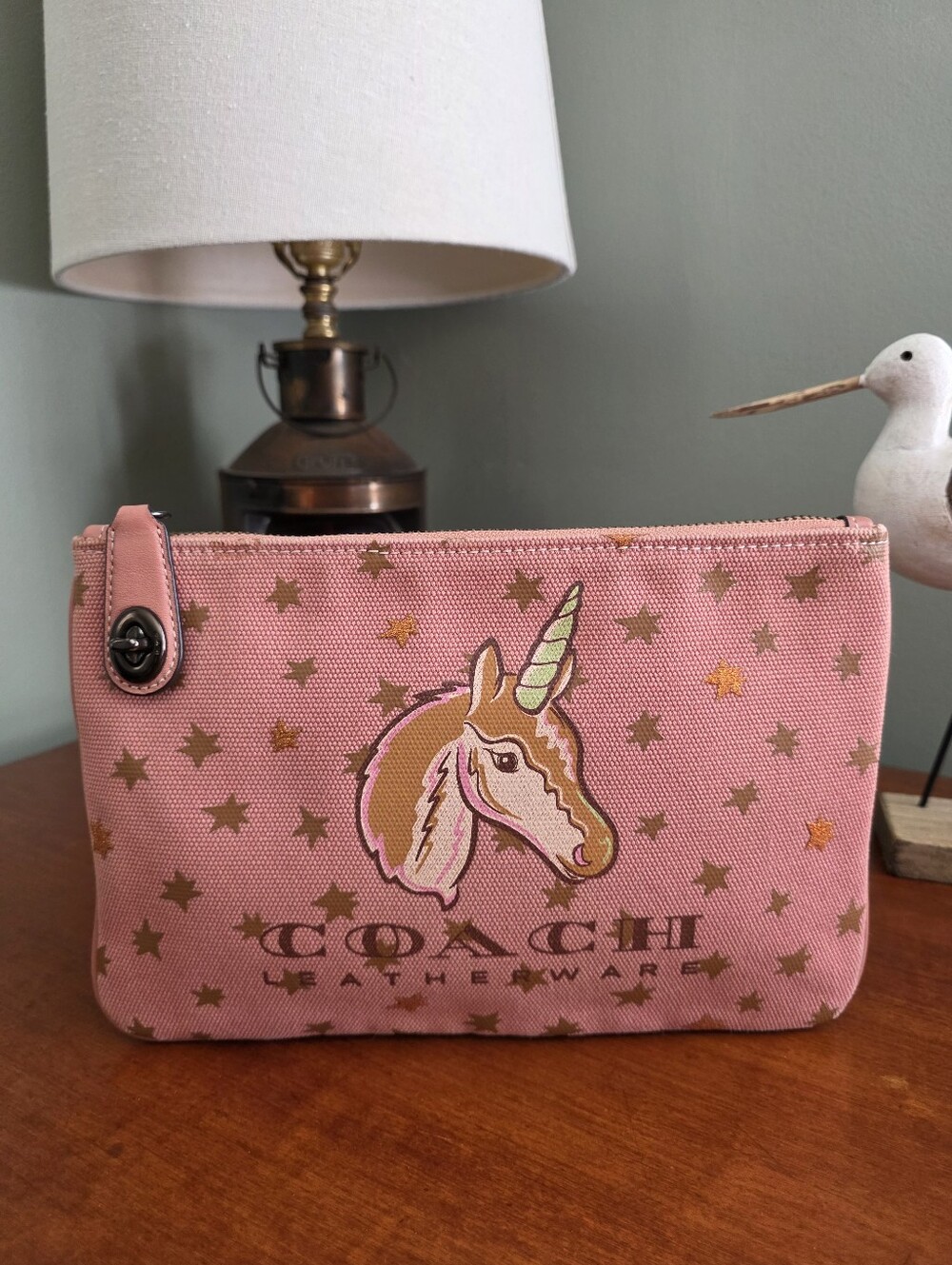 Coach Uni Unicorn 25617 Pouch 26 Turnlock Pink Canvas Wristlet Bag